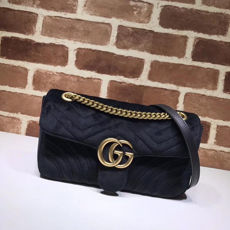 Gucci Chain Shoulder Bag 443497 Velvet Solid Black